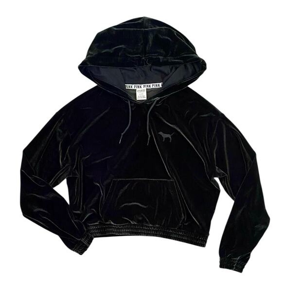 PINK x Victorias Secret Forest Green Velvet Cropped Hoodie - M - Picture 1 of 3